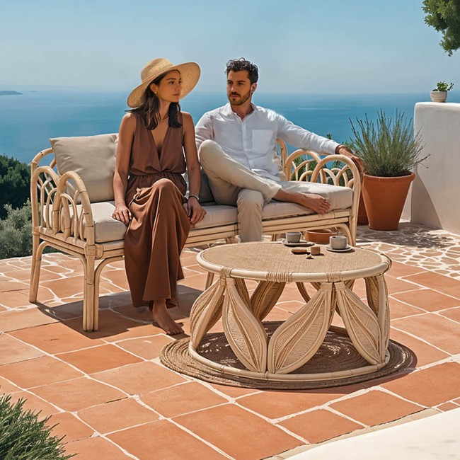 Σαλόνι Ytrone-Siderty pakoworld σετ 2τεμ rattan σε φυσική απόχρωση