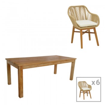 Τραπεζαρία Kalie-Wooly pakoworld σετ 7τεμ σε φυσική-μπεζ απόχρωση 220x90x75εκ Τραπεζαρία Kalie-Wooly pakoworld σετ 7τεμ σε φυσική-μπεζ απόχρωση 220x90x75εκ