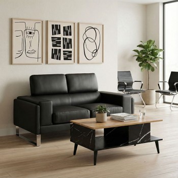 Καναπές Shea pakoworld 2θέσιος pu μαύρο-inox 158x80x87εκ Καναπές Shea pakoworld 2θέσιος pu μαύρο-inox 158x80x87εκ