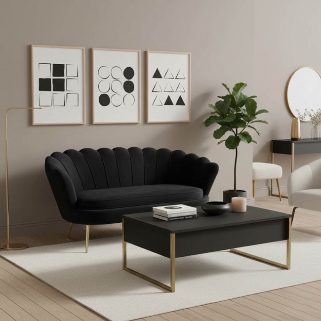 Καναπές 2θέσιος Daimon pakoworld βελούδο μαύρο 134x70x77εκ Καναπές 2θέσιος Daimon pakoworld βελούδο μαύρο 134x70x77εκ