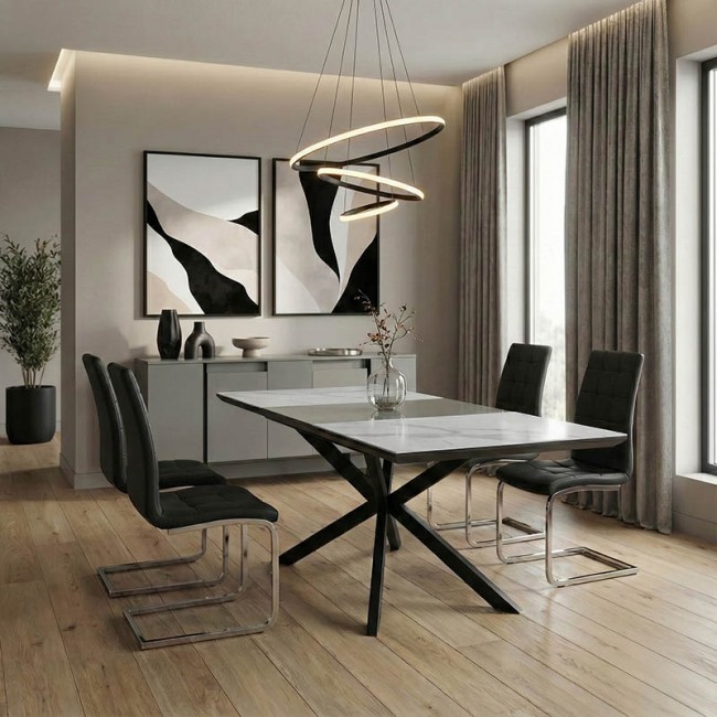 Τραπέζι επεκτεινόμενο Palan pakoworld MDF όψη μαρμάρου γκρι-μαύρο 160-200x80x77εκ Τραπέζι επεκτεινόμενο Palan pakoworld MDF όψη μαρμάρου γκρι-μαύρο 160-200x80x77εκ