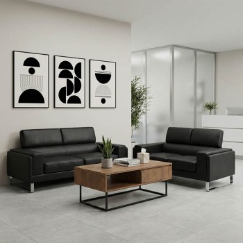 Σετ σαλονιού Shea pakoworld 2τεμ pu σε μαύρη απόχρωση Σετ σαλονιού Shea pakoworld 2τεμ pu σε μαύρη απόχρωση