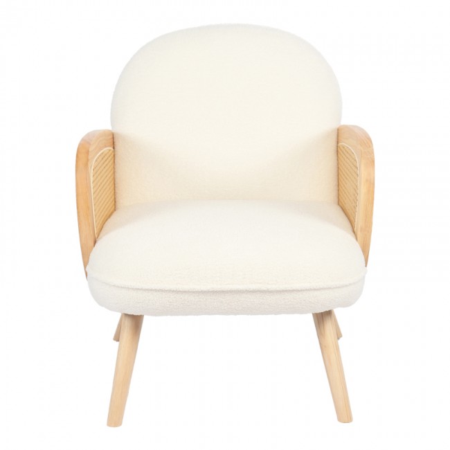 Πολυθρόνα Stedy pakoworld λευκό μπουκλέ ύφασμα με πόδι σε φυσική απόχρωση 78x64x82εκ