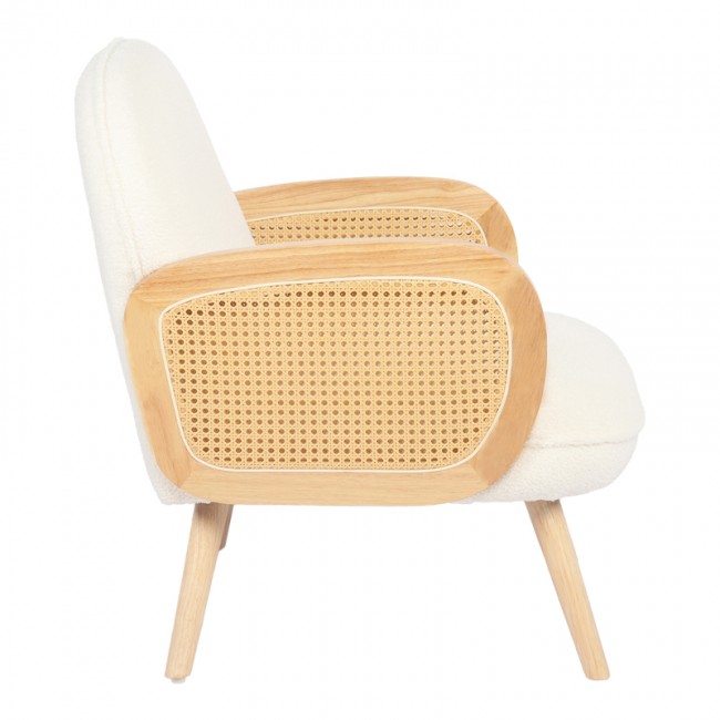 Πολυθρόνα Stedy pakoworld λευκό μπουκλέ ύφασμα με πόδι σε φυσική απόχρωση 78x64x82εκ