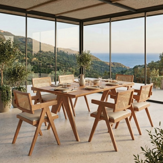 Τραπεζαρία Winslow Ι pakoworld σετ 7τεμ ξύλο rubberwood ανοιχτό καρυδί 160x85x75εκ