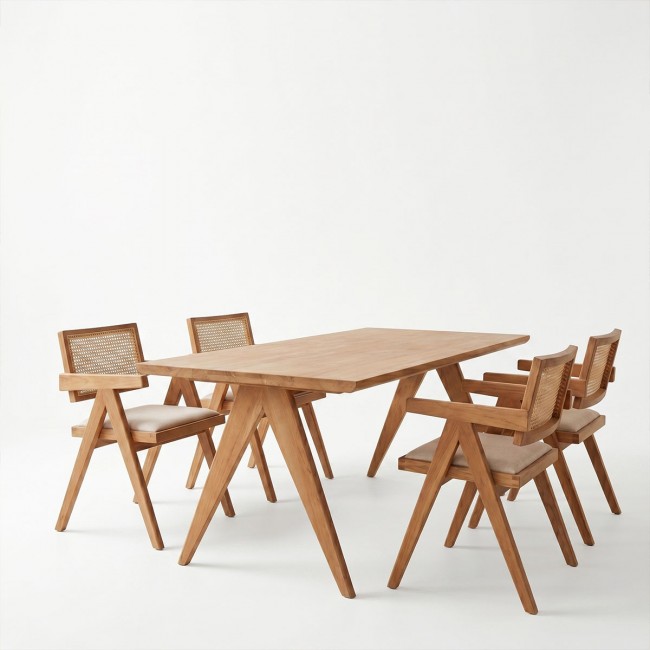 Τραπεζαρία Winslow Ι pakoworld σετ 5τεμ ξύλο rubberwood ανοιχτό καρυδί 160x85x75εκ