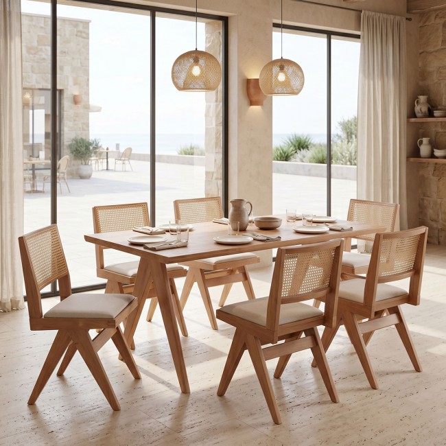 Τραπεζαρία Winslow pakoworld σετ 7τεμ ξύλο rubberwood ανοιχτό καρυδί 160x85x75εκ