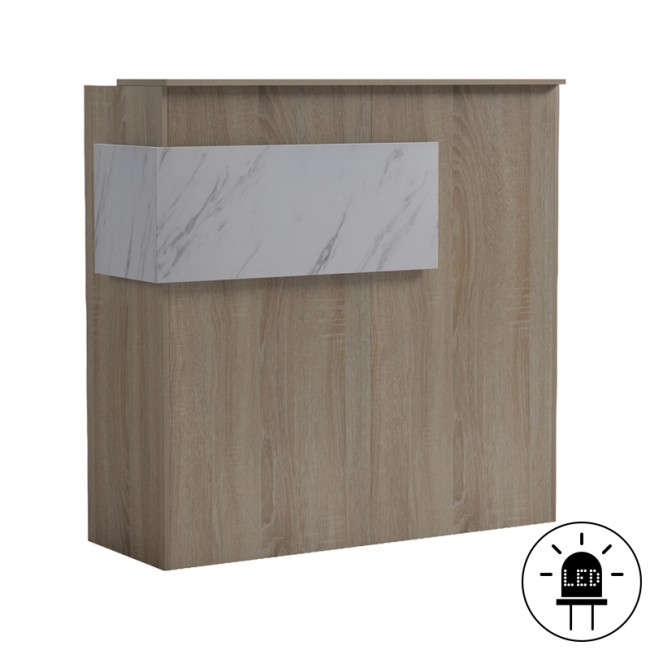 Γραφείο reception Optima pakoworld με led sonoma-λευκή όψη μαρμάρου 110x40x110εκ