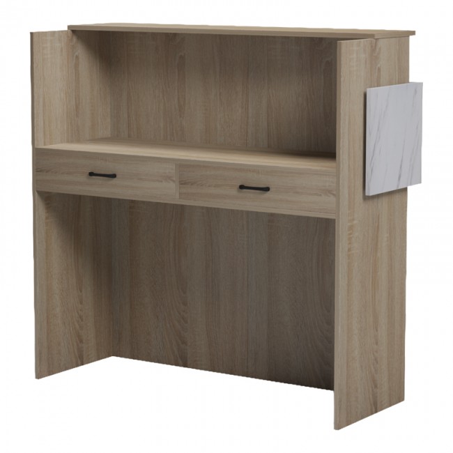 Γραφείο reception Optima pakoworld με led sonoma-λευκή όψη μαρμάρου 110x40x110εκ