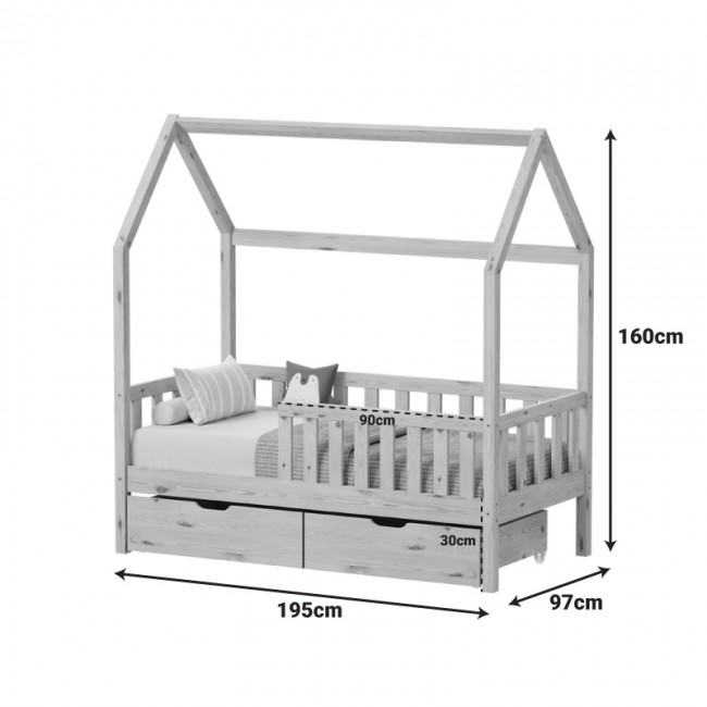 Παιδικό κρεβάτι Bendina τ. Montessori με 2 συρτάρια pakoworld ξύλο πεύκου λευκό 90x190εκ