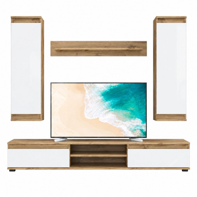 Σύνθετο σαλονιού Sandro pakoworld καρυδί-λευκό 175x37x160εκ