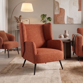 Πολυθρόνα Mareta pakoworld terracotta ύφασμα με πόδι σε μαύρη απόχρωση 83x80x99εκ