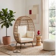Πολυθρόνα Frox pakoworld wicker rattan φυσικό-μεταλλικό φυσικό-μαύρο πόδι-μπεζ μαξιλάρι 96x76x145εκ