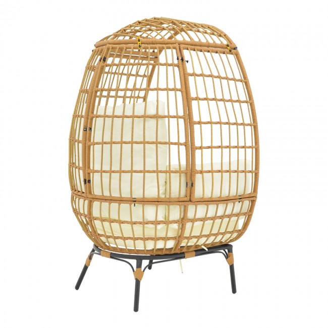 Πολυθρόνα Frox pakoworld wicker rattan φυσικό-μεταλλικό φυσικό-μαύρο πόδι-μπεζ μαξιλάρι 96x76x145εκ